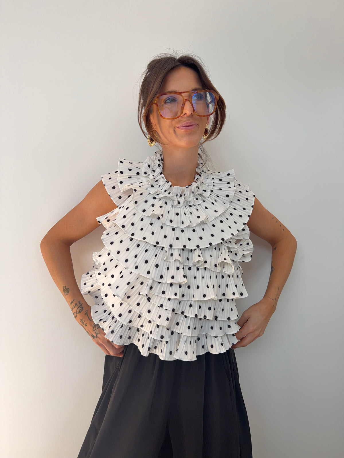 Haut fluffy à pois - blanc