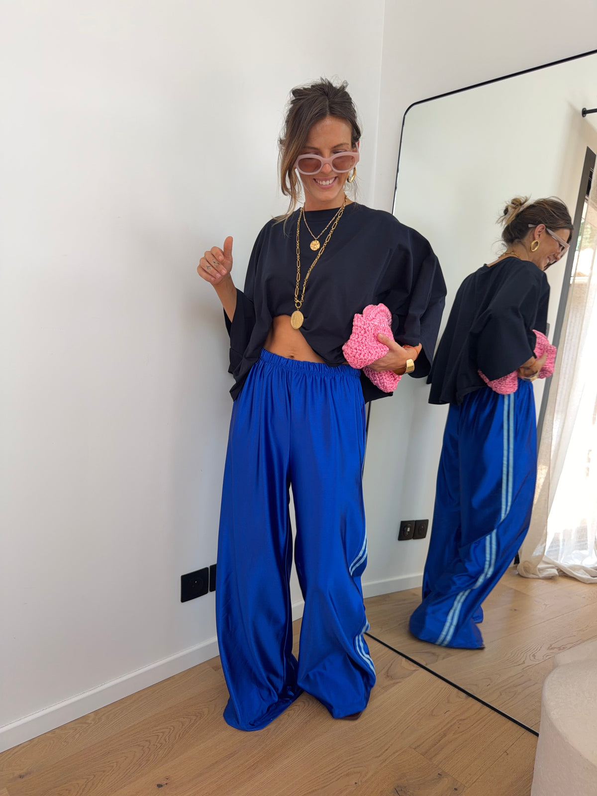 Pantalon à bandes métallisé - bleu électrique