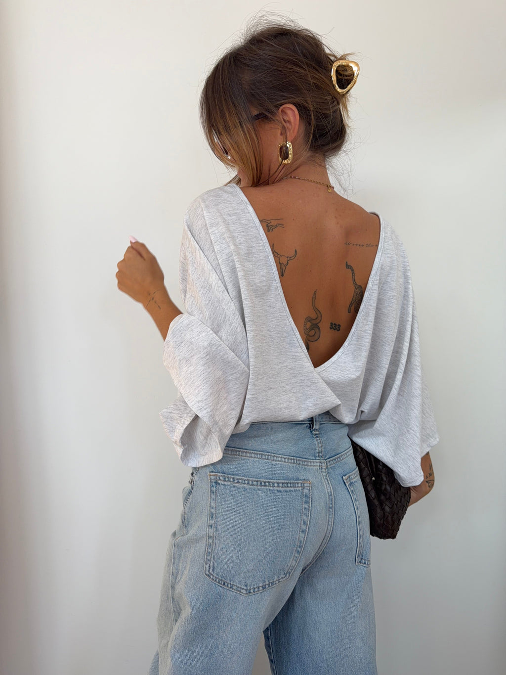 T-shirt Lover's dos nu V - gris chiné