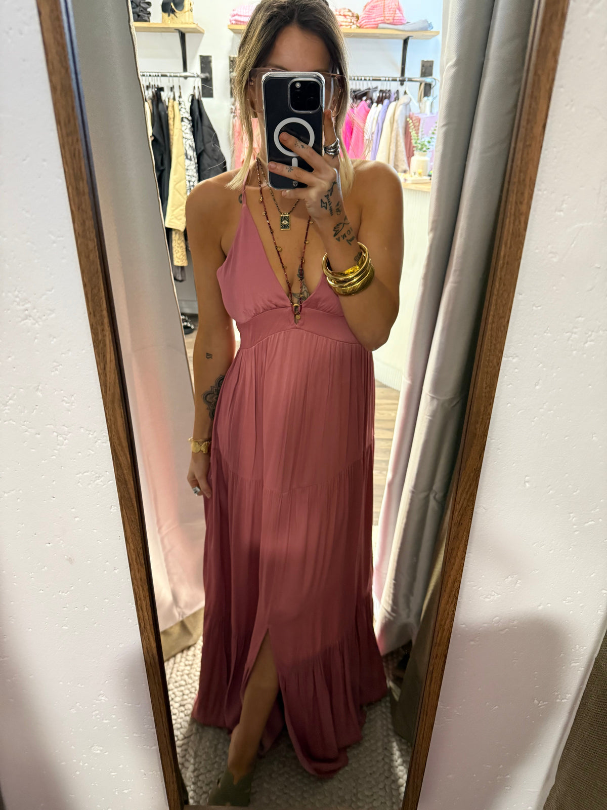 Robe longue dos nu - rose