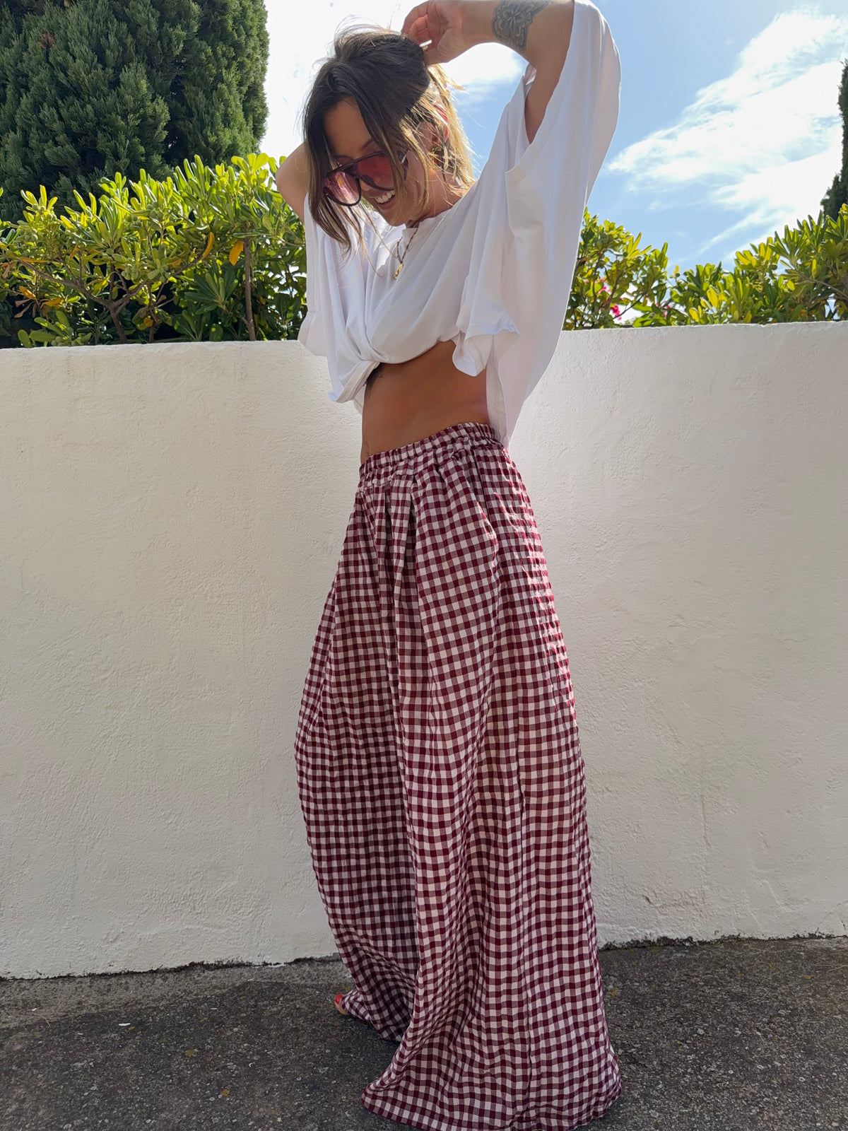 Pantalon à carreaux - bordeaux