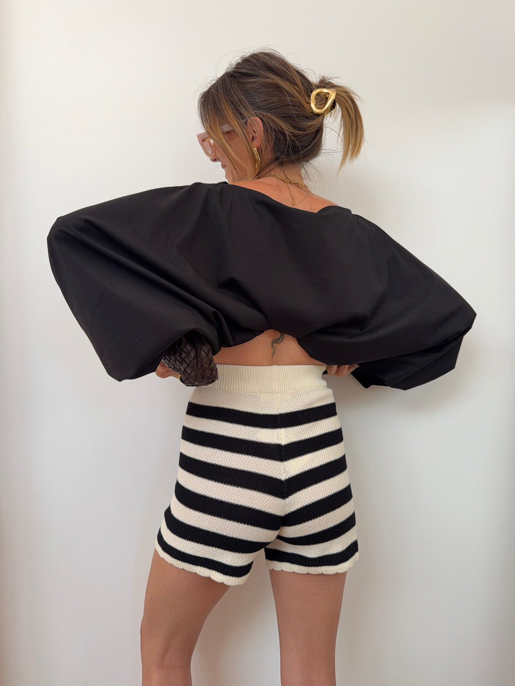 Short en crochet rayé - noir