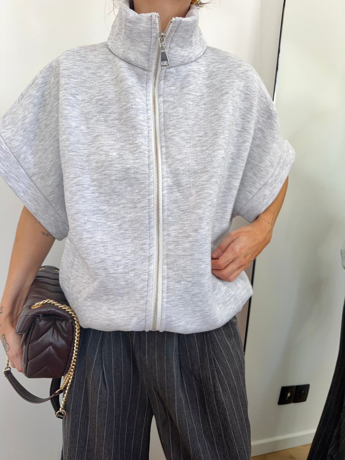 Veste sweat à zip - gris chiné