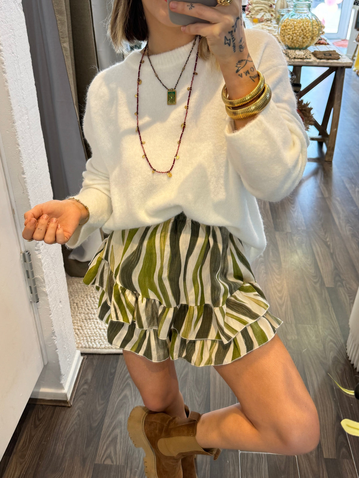 Jupe short - zébré verte