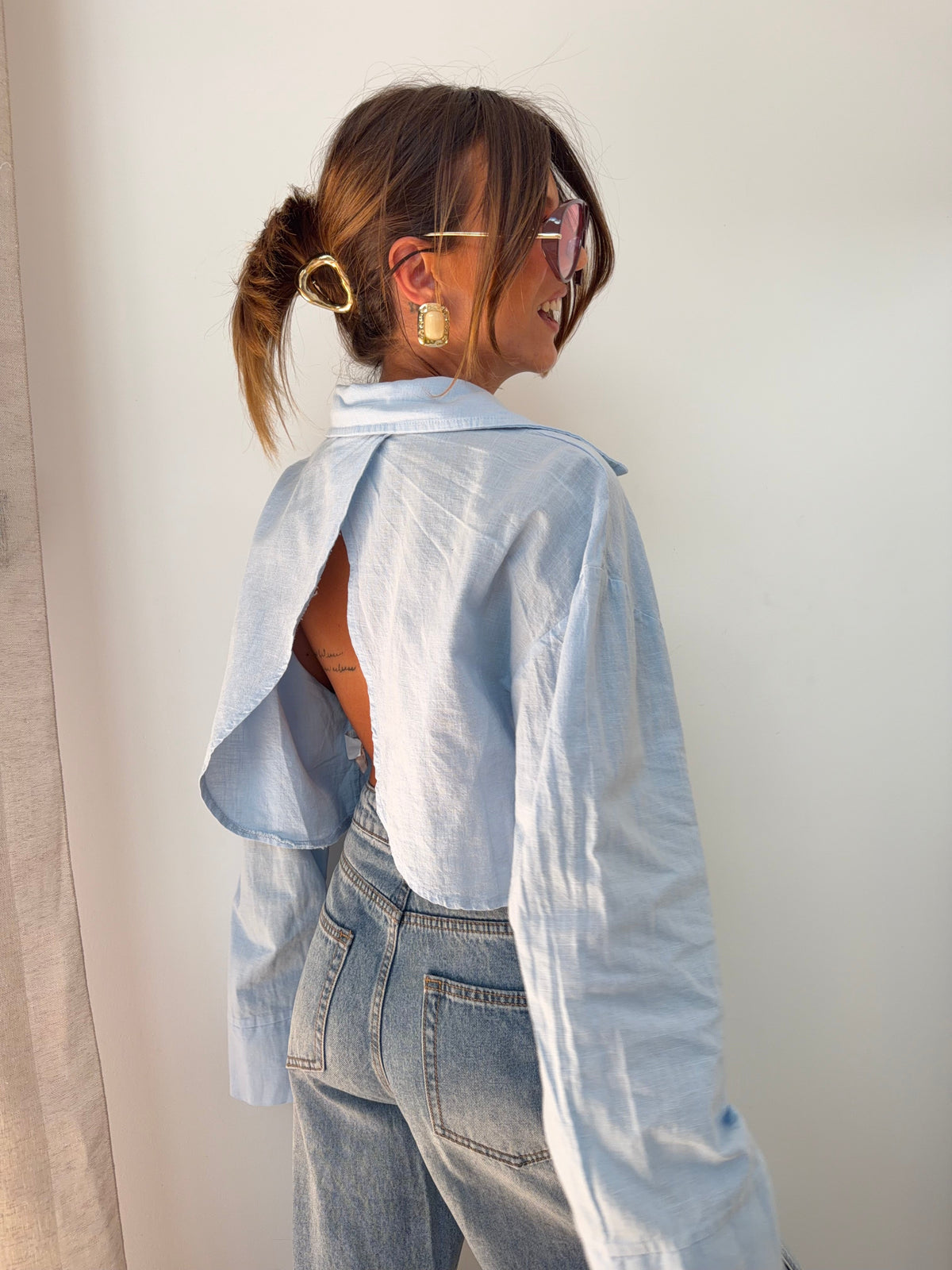 Chemise lin courte Lover's - bleue
