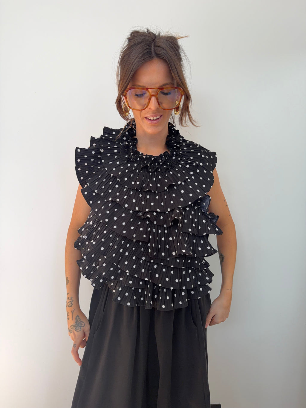 Haut fluffy à pois - noir