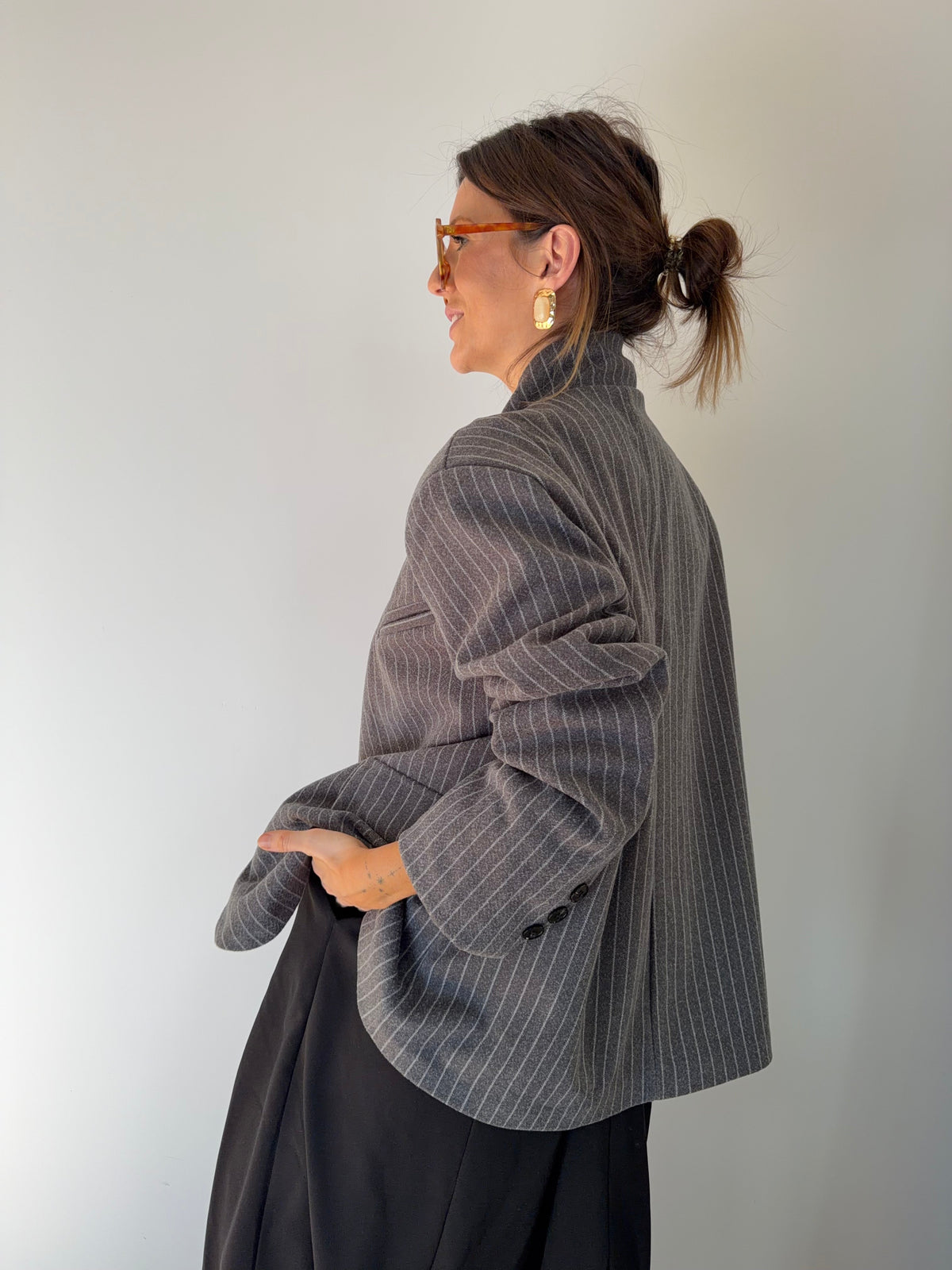 Blazer à bouton rayé - gris